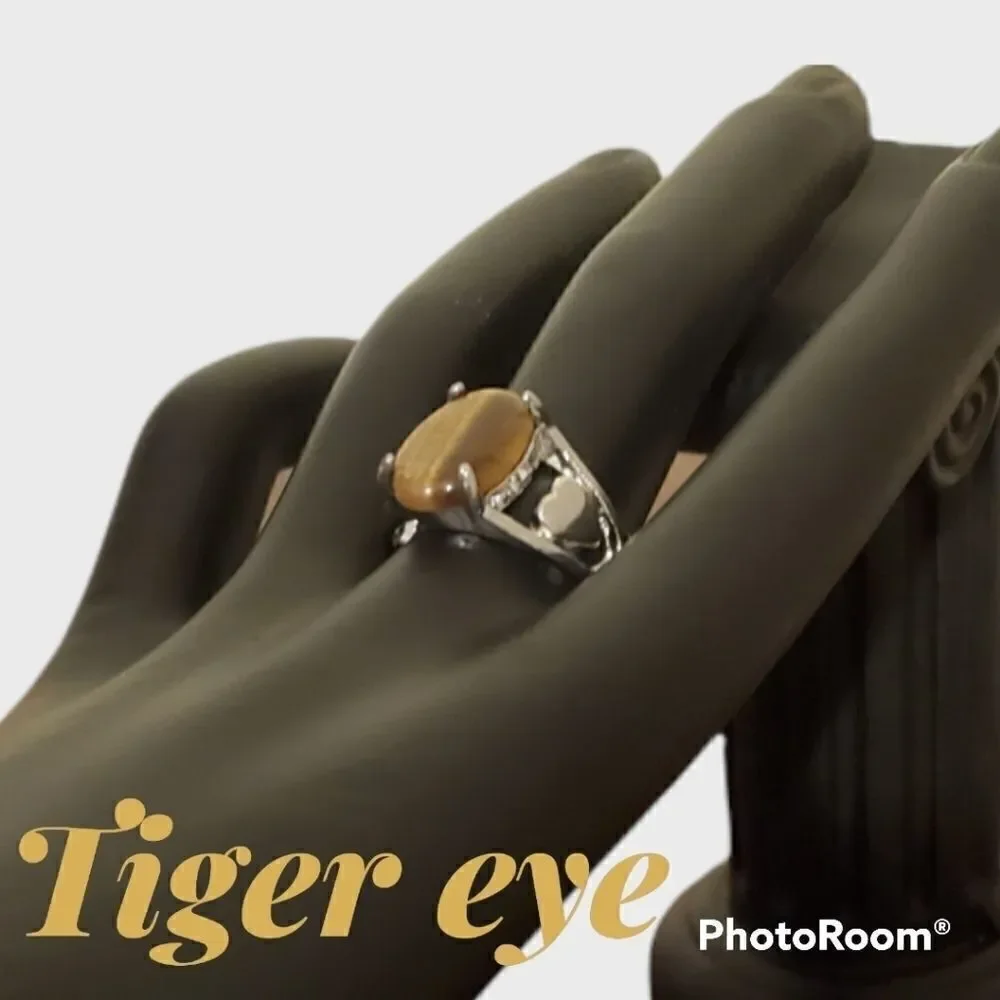 NEW TIGER EYE Heart RING SZ 8 STAINLESS STEEL